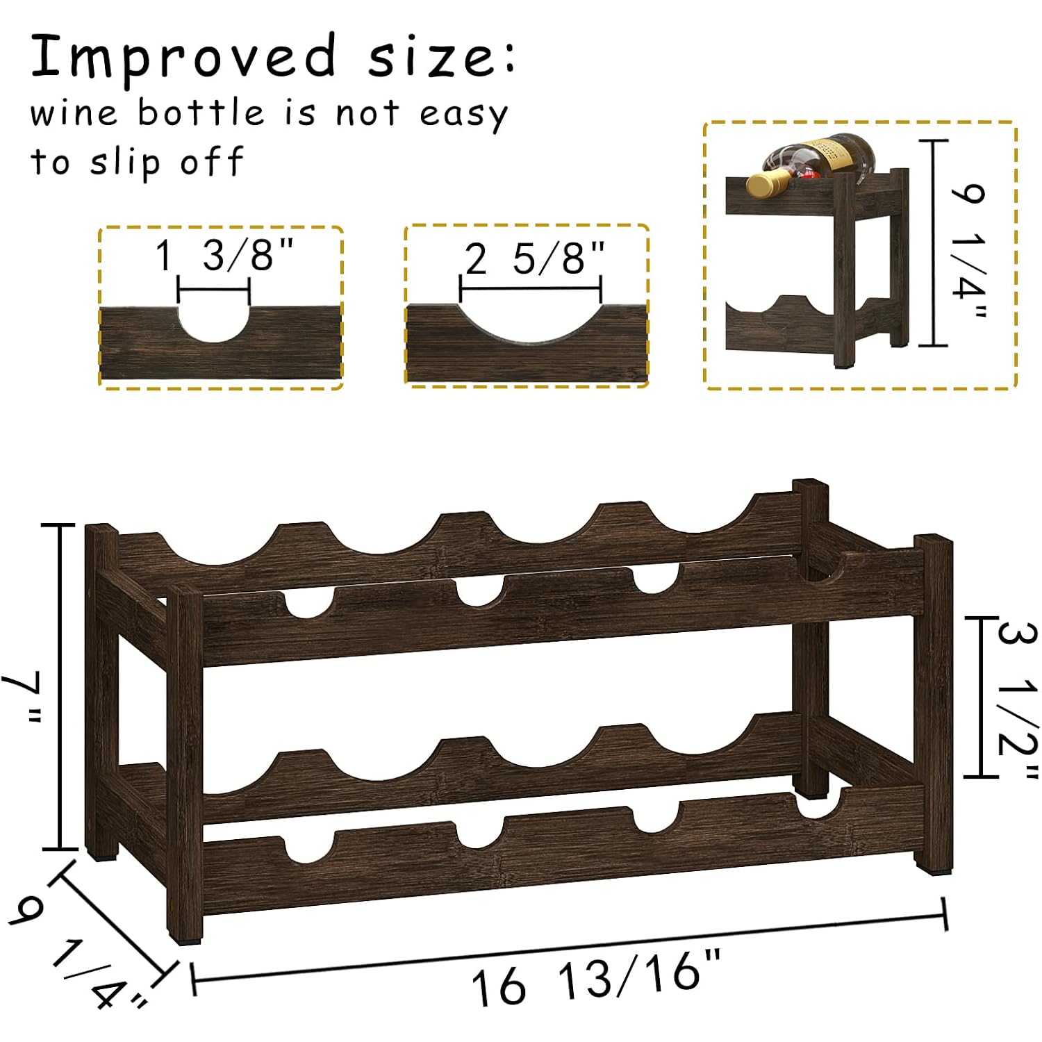Bameos Wine Rack Freestanding 2 Tier 8 Bottle Bamboo Wine Racks Countertop Cabinet Wine Holder Wine Storage Shelf For, Bar, Pantry Wine Cellar Basement Countertop Mocha (16.85 L X 9.25W X 7H