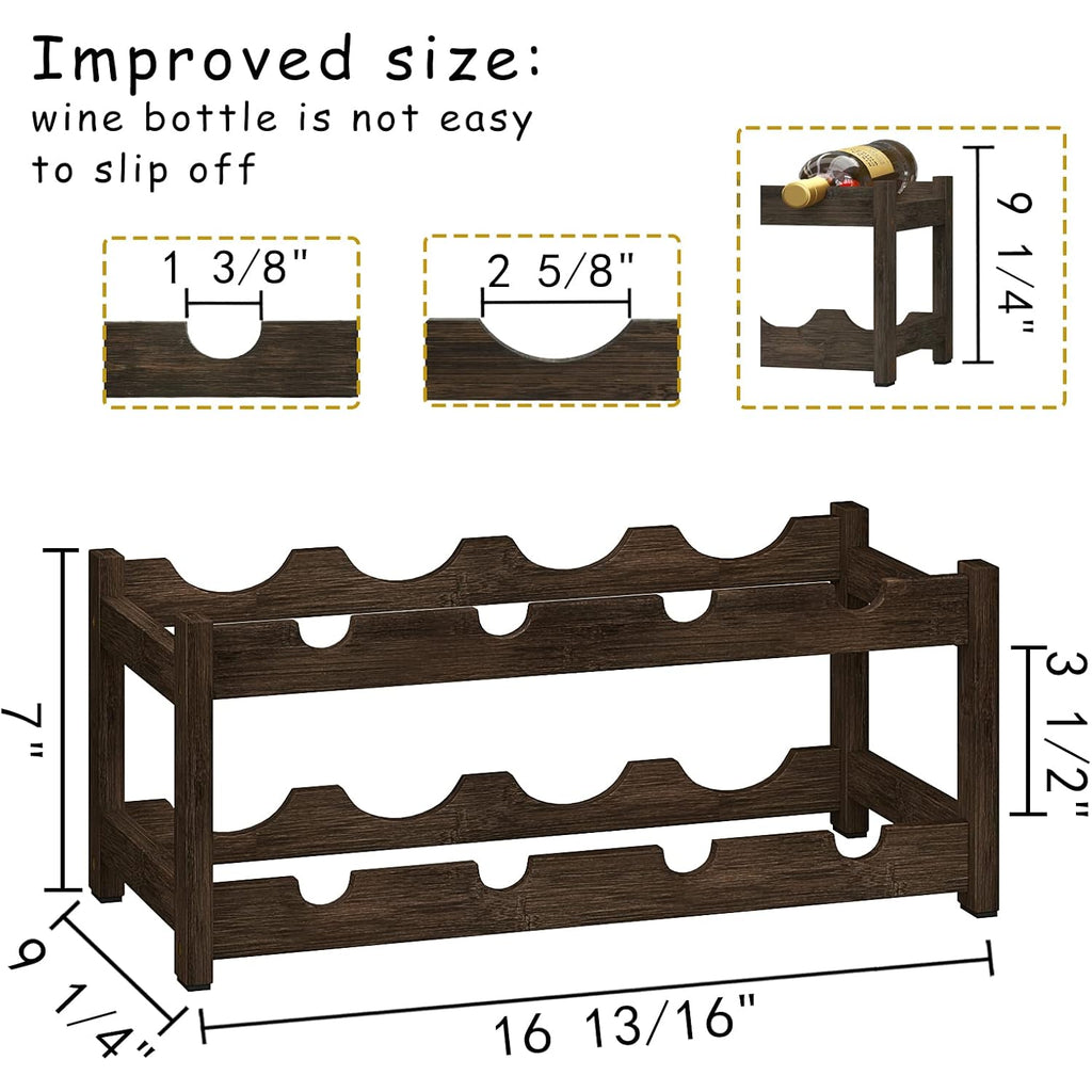 Bameos Wine Rack Freestanding 2 Tier 8 Bottle Bamboo Wine Racks Countertop Cabinet Wine Holder Wine Storage Shelf For, Bar, Pantry Wine Cellar Basement Countertop Mocha (16.85 L X 9.25W X 7H