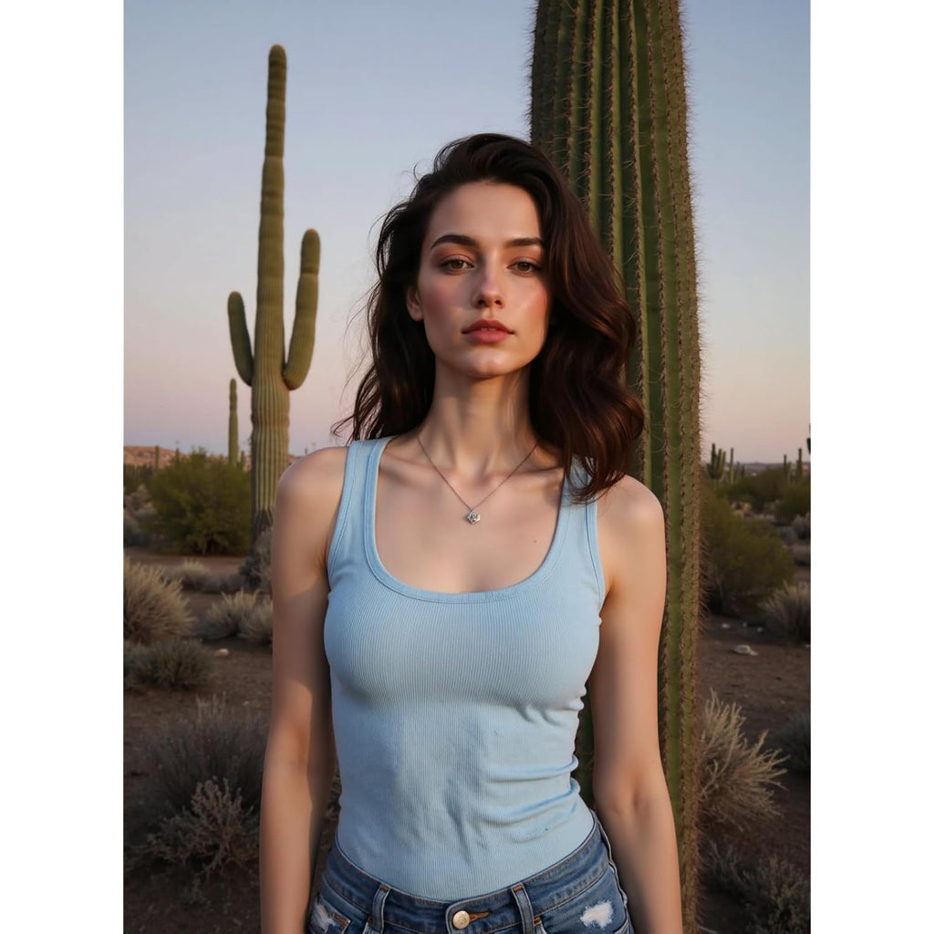 Women Sleeveless Scoop Neck Ribbed Tank Top Fitted Summer Basic Cami T-Shirts