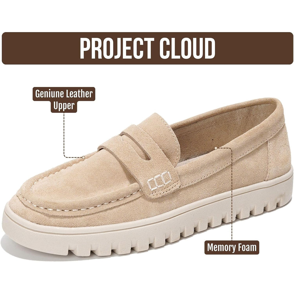 Project Cloud 100% Genuine Leather Loafers For Women – Memory Foam Insoles Slip On Shoes For Women – Lightweight Womens Shoes – Non Slip Womens Loafers (Filide1)