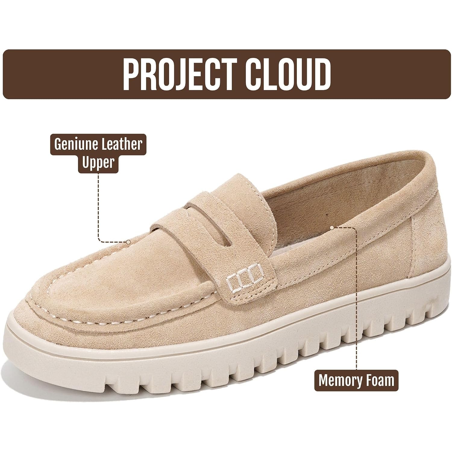 Project Cloud 100% Genuine Leather Loafers For Women – Memory Foam Insoles Slip On Shoes For Women – Lightweight Womens Shoes – Non Slip Womens Loafers (Filide1)