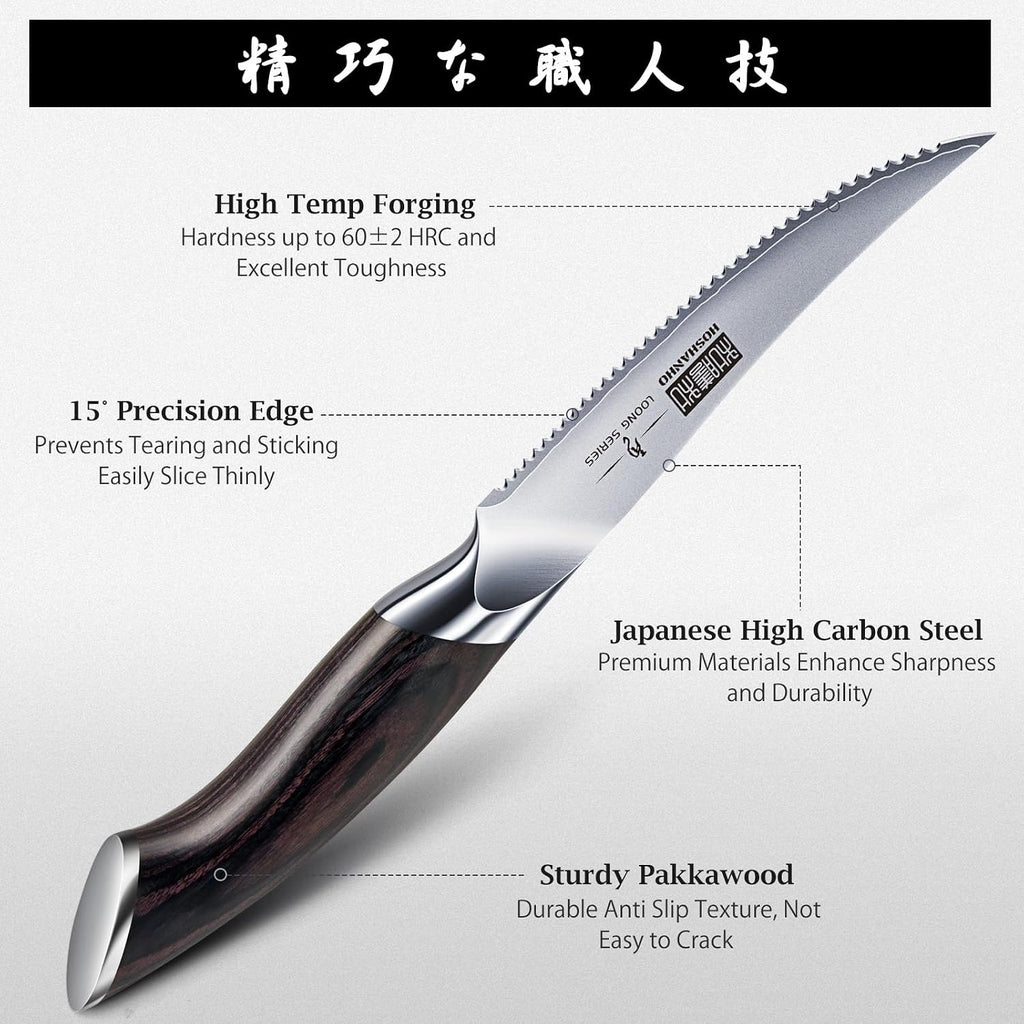 Hoshanho 5 Inch Tomato Knife, Ultra Sharp Japanese High Carbon Stainless Steel Tomato Slicer Knife, Professional Kitchen Knife For Cutting Vegetables And Fruits