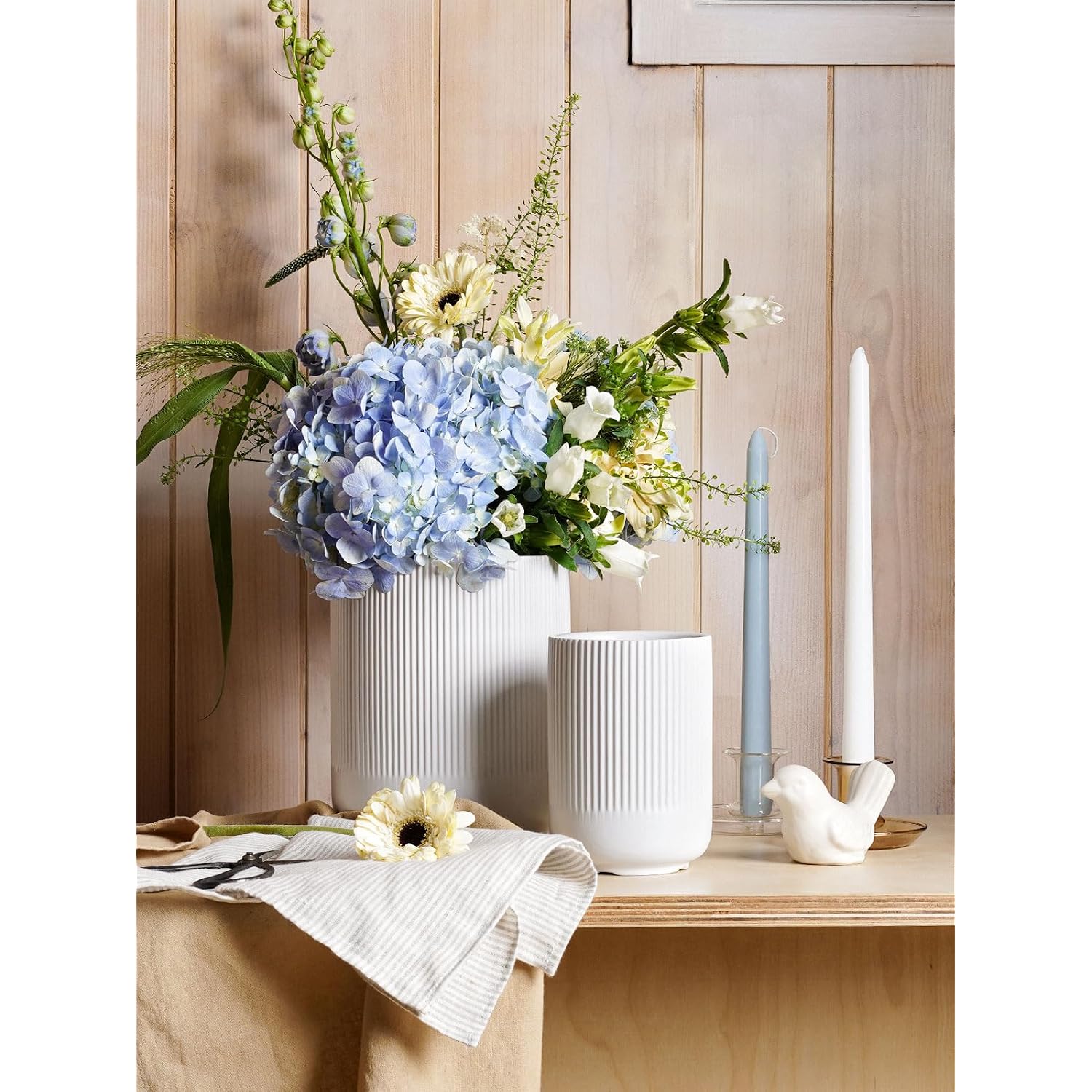 Le Tauci Utensil Holder For Kitchen Counter, 7.3"+5.4" Fluted Ceramic Utensil Crock Organizer For Countertop, Heavy Large Holder For Spatulas, Spoons, Set Of 2, White, Kitchen Counter Decor