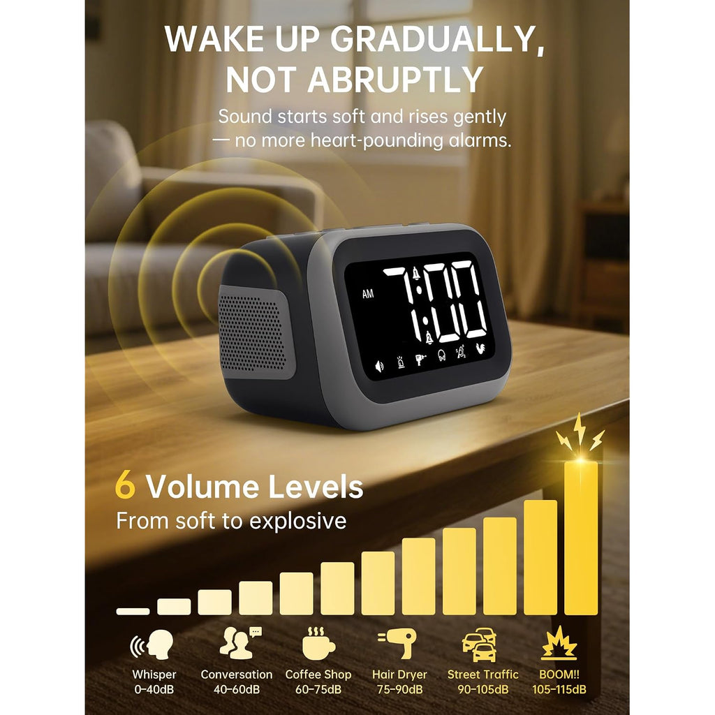 Super Loud Alarm Clock: 115Db Dual Alarms And 6 Alarm Sounds For Heavy Sleepers - Adult Shift Workers In Bedroom Or Daily Wake-Up Use - Gray