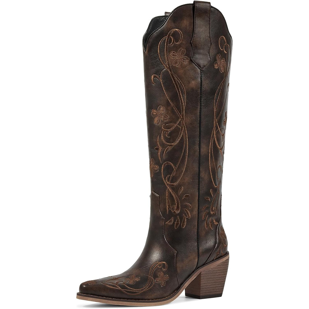Wetkiss Knee High Cowboy Boots For Women, Stable And Comfortable | Western Style,Cowgirl Boots,Versatile,Pull On,Various Occasions,Non-Slip Sole,Bohemian Rural Style