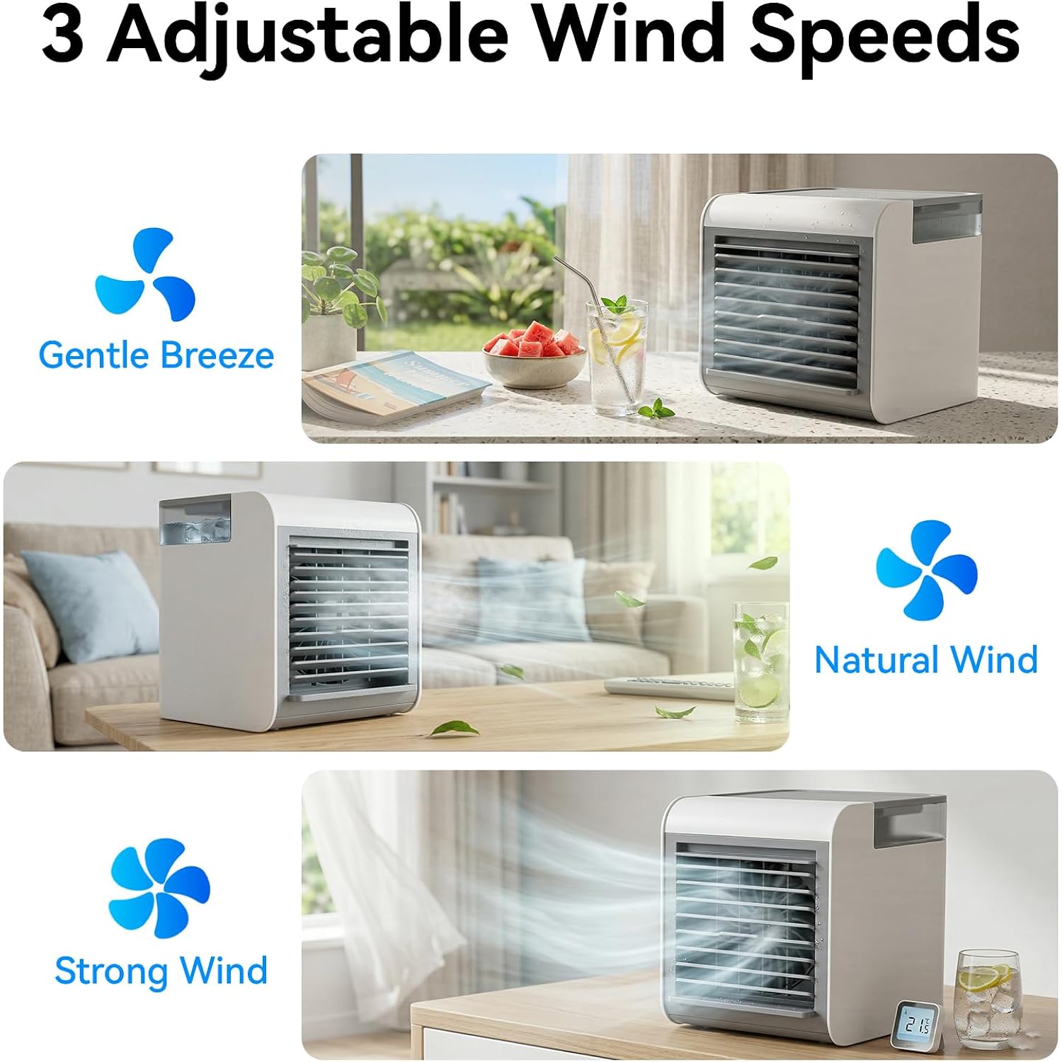 Portable Air Conditioner Fan, 4-In-1 Mini Air Cooler With 450Ml Water Tank, 3 Speeds Portable Fan 7 Colors Led Ambient Light, Mini Evaporative Cooler Desktop Humidifier Fan For Bedroom Office Travel