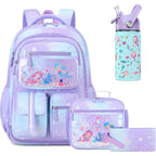 Acesak Kids School Backpack For Girls, Mermaids Bookbag Backpack With 14Oz Water Bottle, Lunch Bag Set For Girlsteens Middle Student, Girls Backpacks For School (Purple)