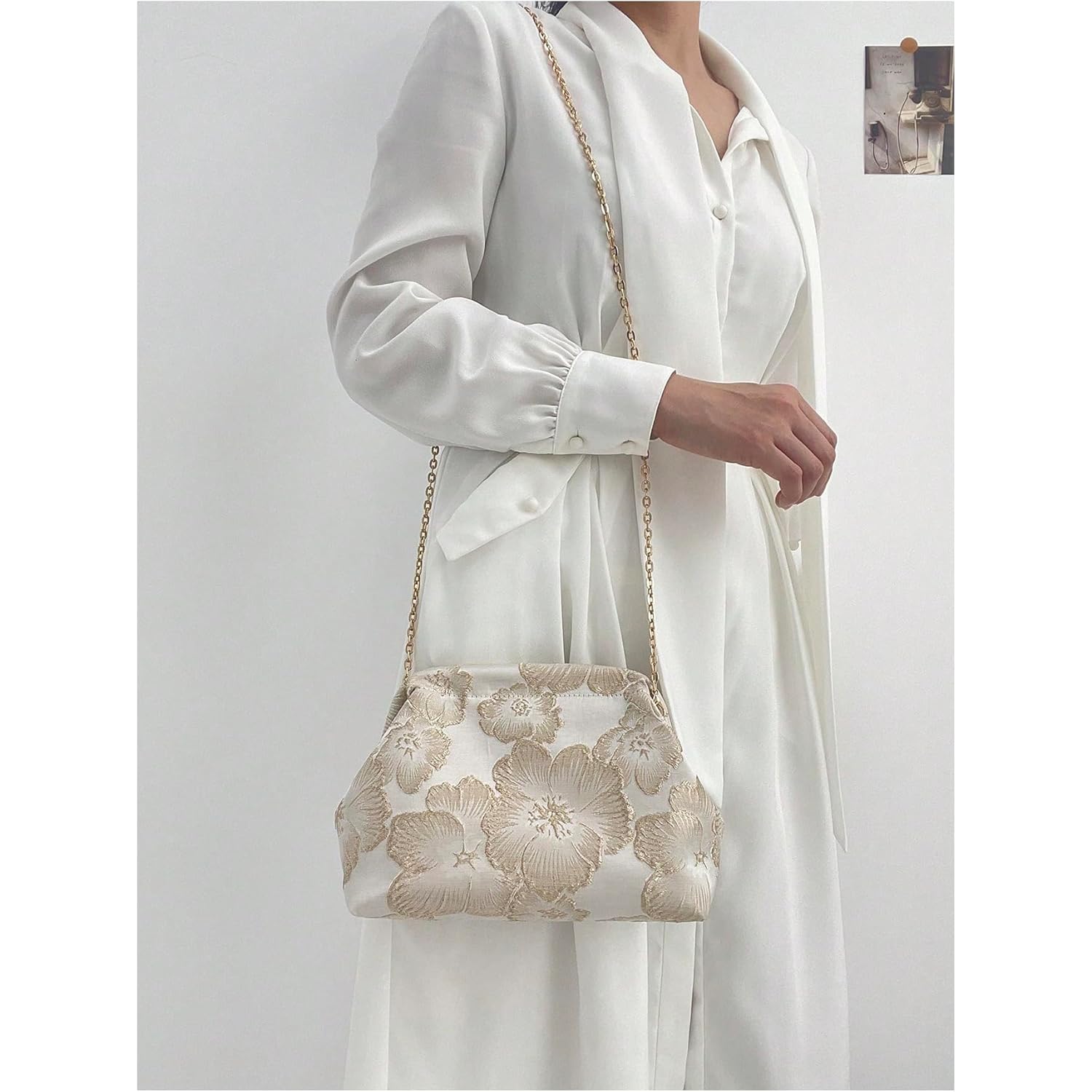 OYOANGLE Women's Flower Embroidery Clutch Purse Kiss Lock Shoulder Bags Evening Handbag