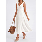 Prettygarden Summer Dresses For Women 2026 Spring Casual Sleeveless V Neck Pleated Midi Work Cocktail Wedding Guest Dress