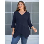 Plus Size Tops for Women 3/4 Sleeve Shirts V Neck T Shirt Spring Summer Blouses 1X-5X