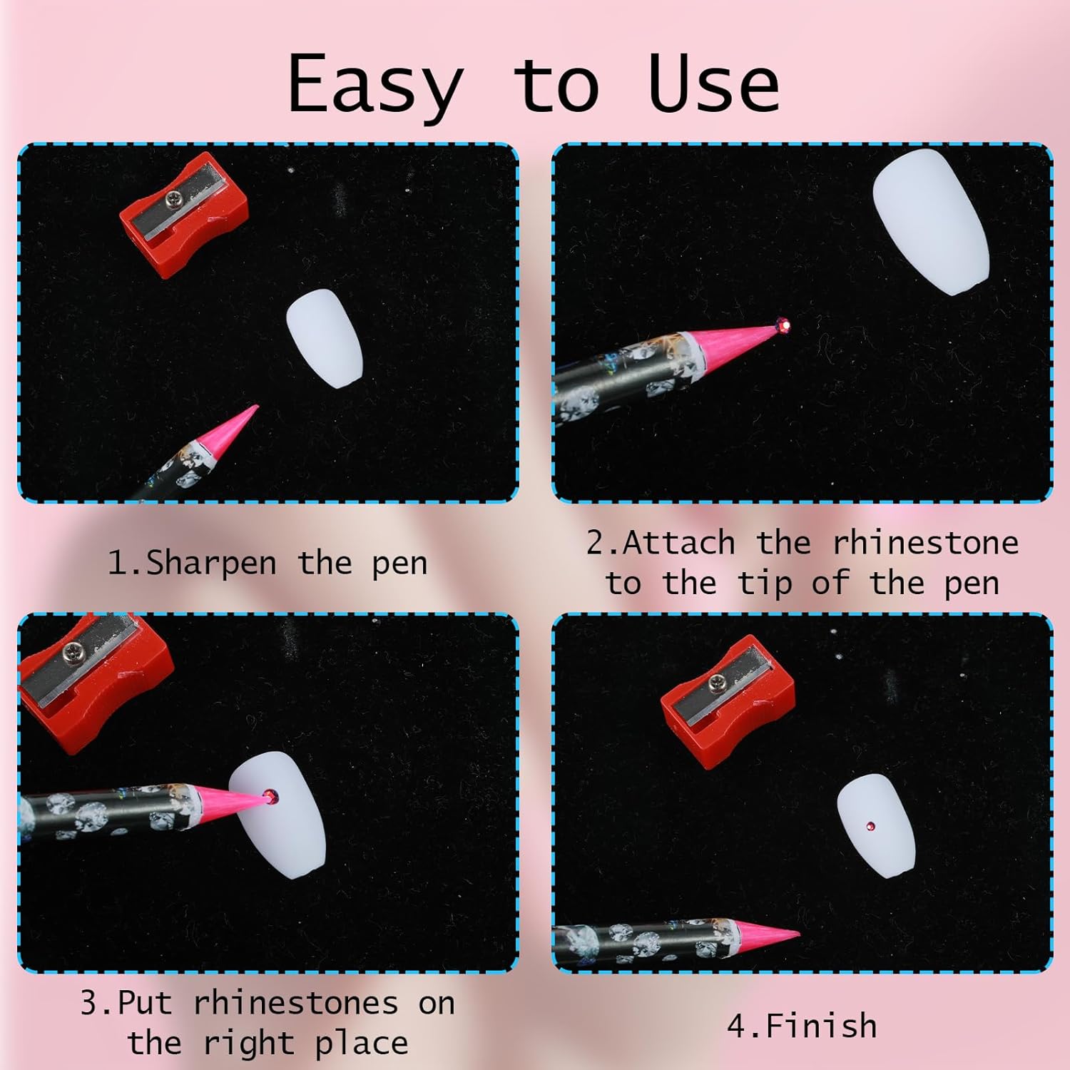 4 Pcs Rhinestone Picker Tool, Self Adhesive Wax Pencil for Rhinestones, Rhinestone Pen Gem Picker Tool with Pencil Sharpener Nail Dotting Tool for DIY Nail Art