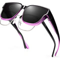 Polarized Sunglasses Fit Over Glasses for Women, UV400 Protection Trendy Square Womens Mens Shades Sun Glasses A04 Gradient Purple Frame/Grey Lens