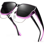 Polarized Sunglasses Fit Over Glasses for Women, UV400 Protection Trendy Square Womens Mens Shades Sun Glasses A04 Gradient Purple Frame/Grey Lens