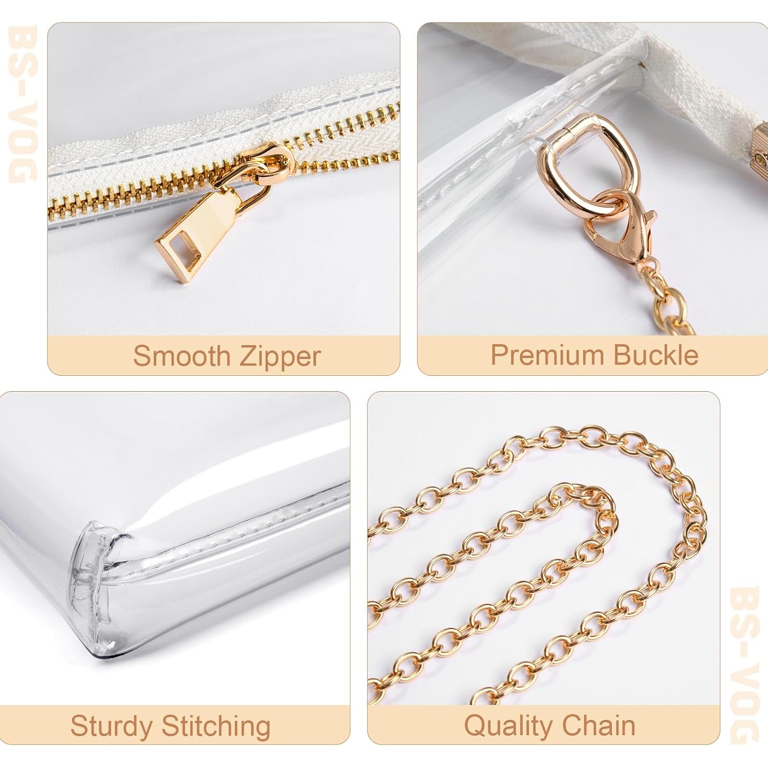 BS-VOG Clear Purse for Women - Stadium Approved Small Crossbody Bag with Zipper, Clear Stadium Bag for Concerts, Sports