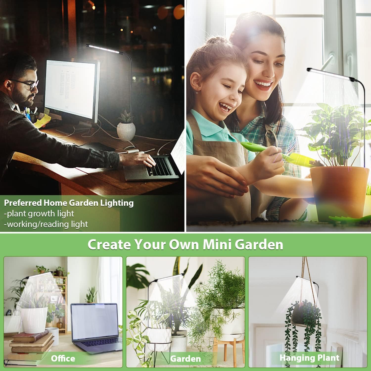 Grow Light For Indoor Plants Growing, 6000K Full Spectrum Gooseneck Plant Lamp For Seedings Succulents Small Plants, Auto On/Off Timing & 5 Dimming, 1-Pack