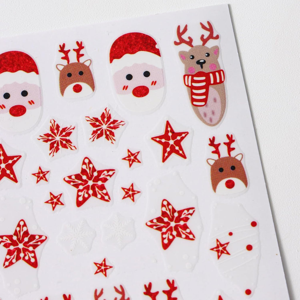IDDFEVE Christmas Gift Bow Nail Art Stickers, Santa Hat Elk Snowflake Design, 3D Self-Adhesive Glitter French Nail Tip Winter Holiday Nail Decals for Women (5 Sheets)