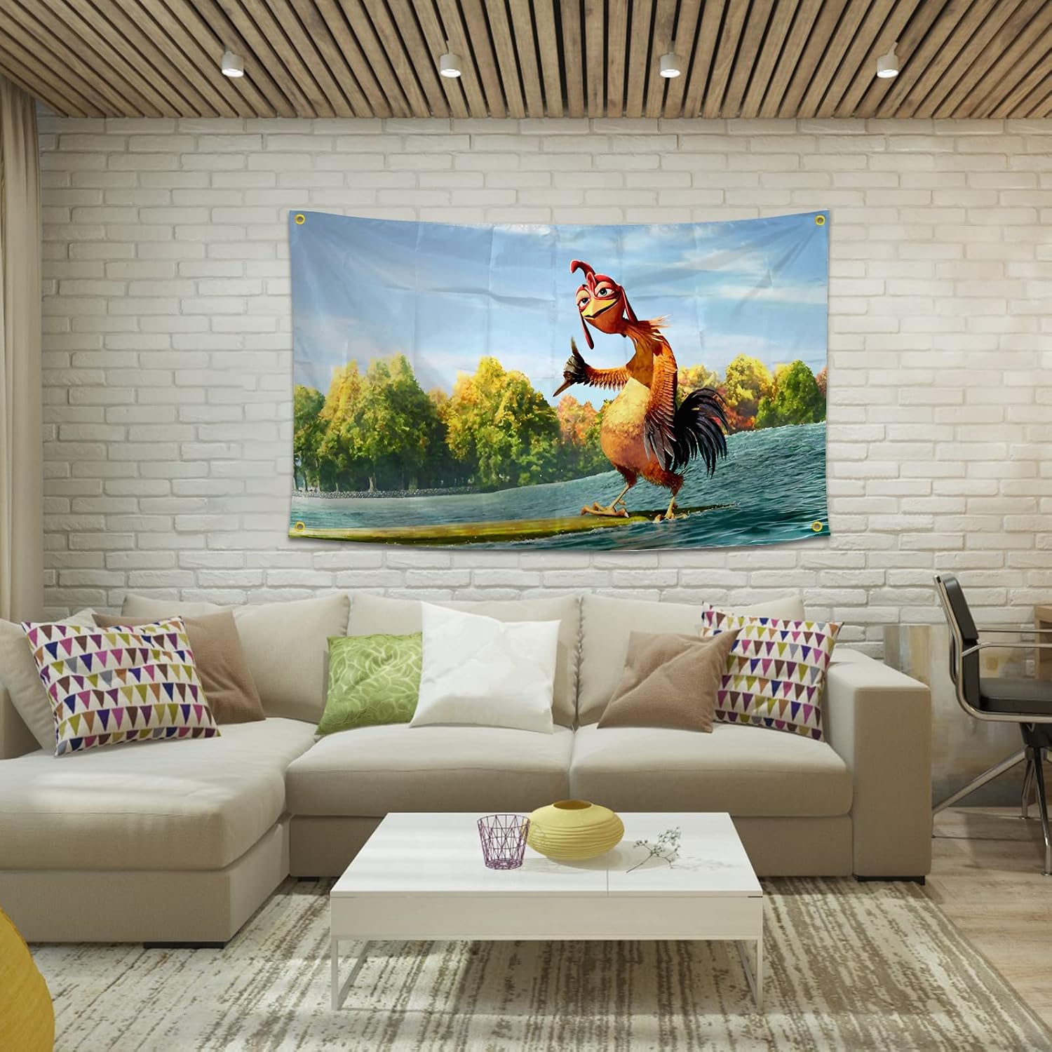 Chicken Flag Funny Poster Durable Man Cave Wall Flag With 4 Brass Grommets 3X5 Feet Tapestry For College Dorm Room Decor,Outdoor,Bedroom, Parties Gifts, Travel, Filming,Events,Festivals.. High-Resolution Banner