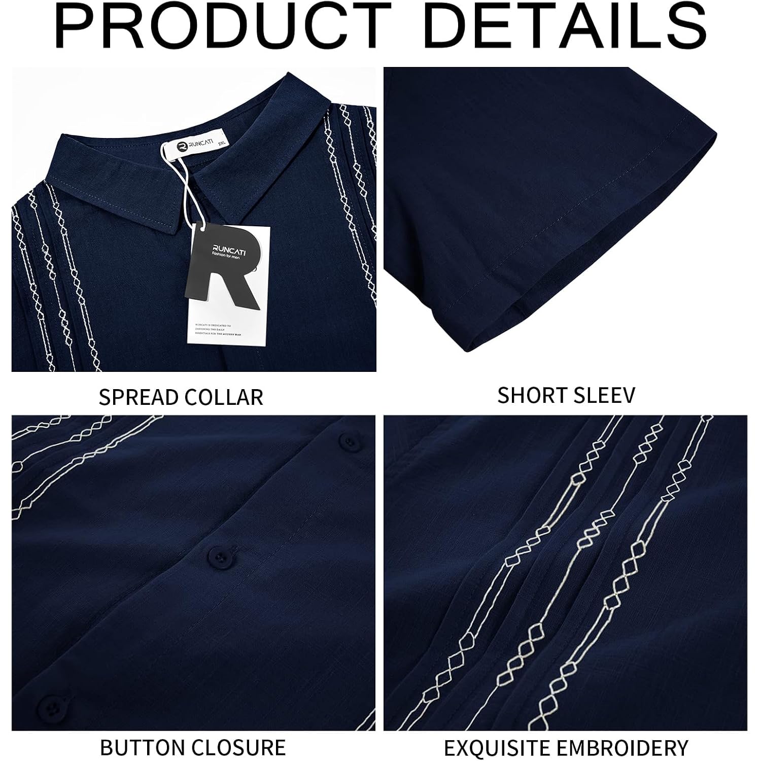 Runcati Mens Short Sleeve Guayabera Shirts Linen Cotton Button Down Mexican Embroidered Cuban Wedding Shirt Summer Beach Tops