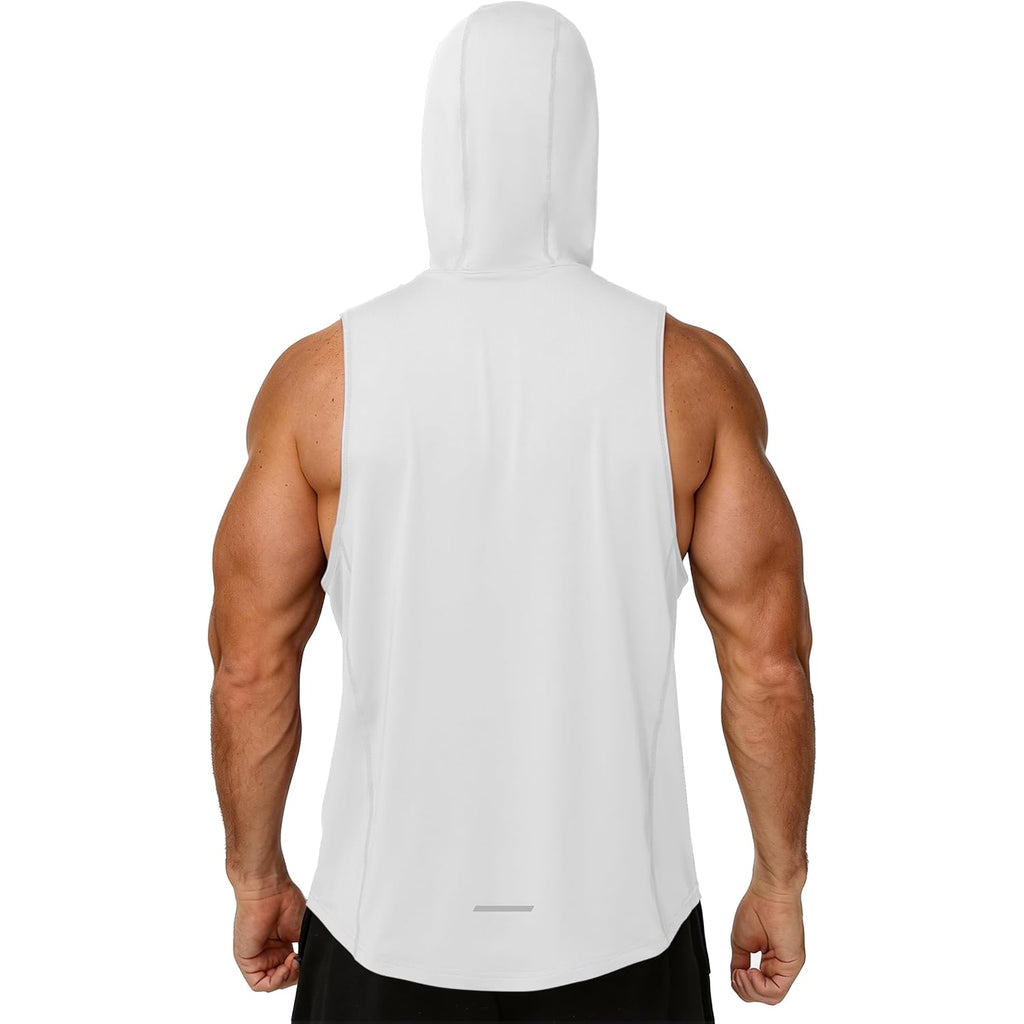 Roadbox Men'S Workout Sleeveless Hoodie, Quick Dry Athletic Hooded Tank Tops, Lightweight Gym Running Muscle Cut Off T Shirts