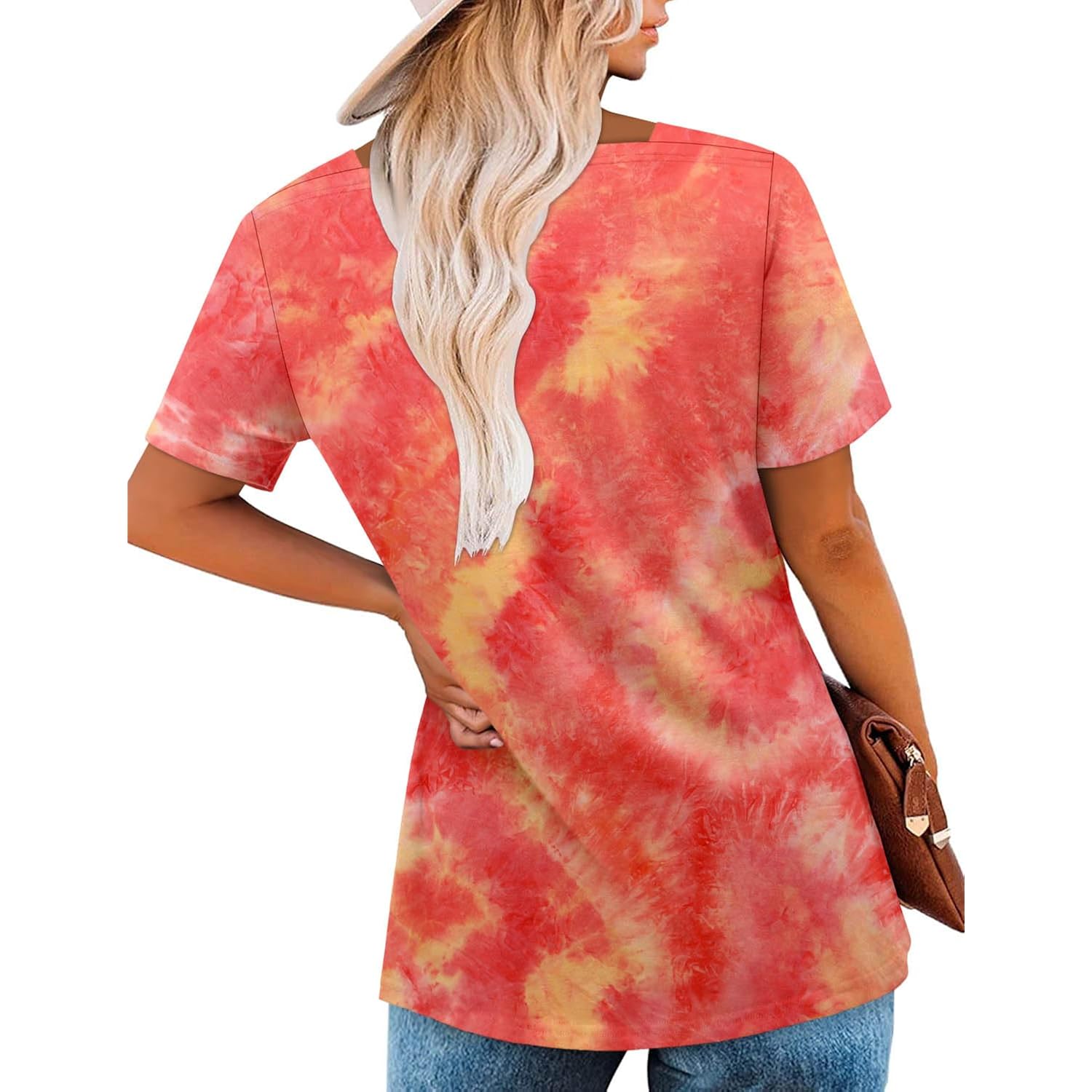 Womens Plus Size Short Sleeve Boho Tops Trendy Shirts Loose Fit Blouse Summer Tunic Top for Women S-3XL