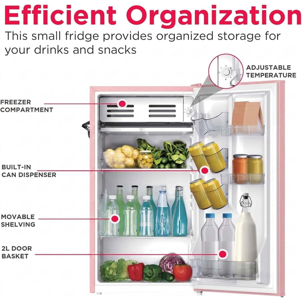 Frigidaire Efr376 Retro Bar Fridge Refrigerator With Side Bottle Opener, 3.2 Cu. Ft, Pink/Coral