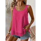 Womens Tank Tops Flowy Sleeveless Summer Boho Tank Top for Women Casual Crewneck Strap Lace Camisole Shirts