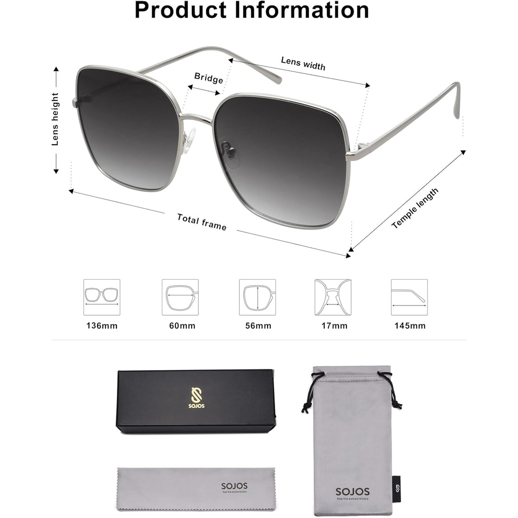 Sojos Trendy Oversized Square Metal Frame Sunglasses For Women Men Retro Big Flat Lens Uv Protection Sunglasses Sj1146