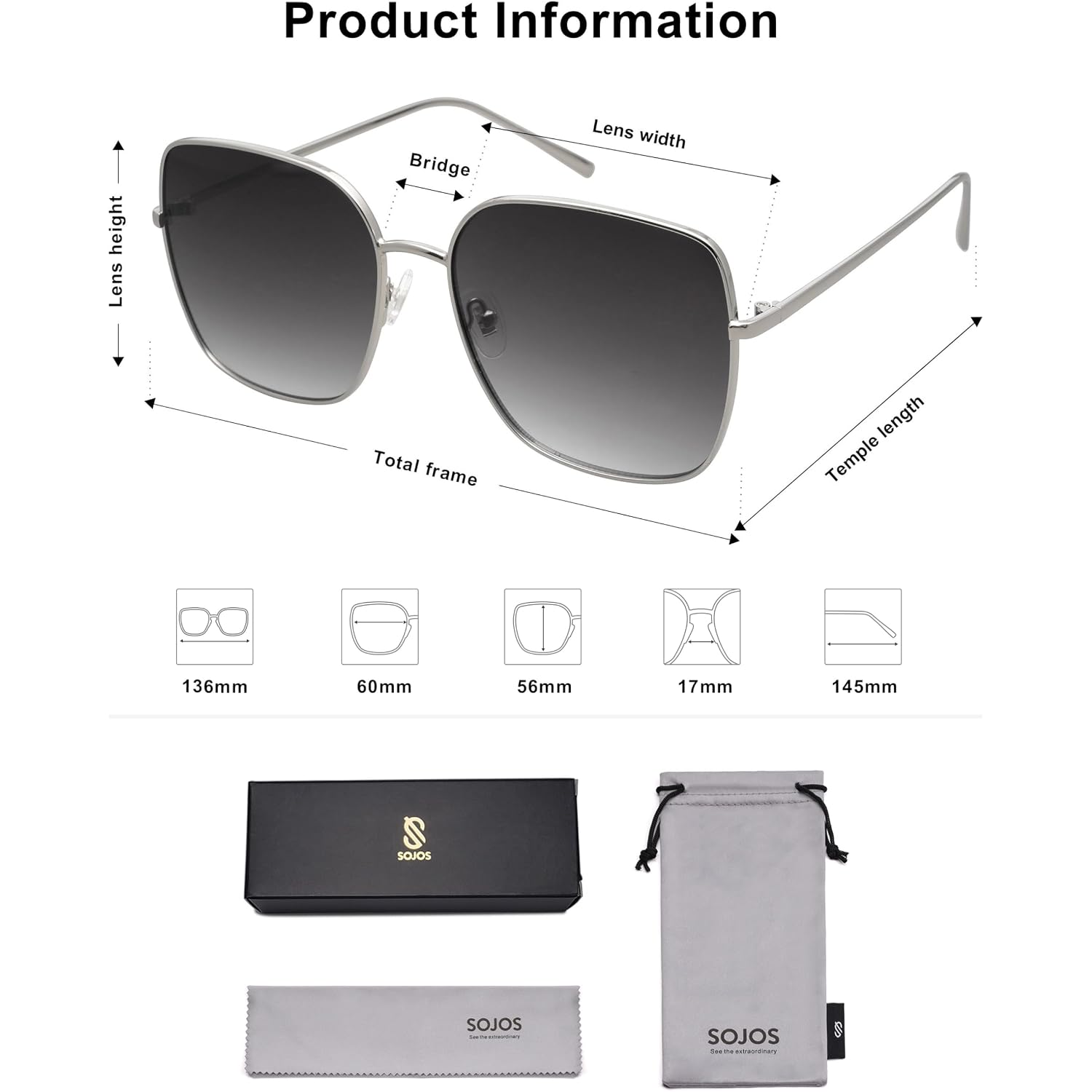 Sojos Trendy Oversized Square Metal Frame Sunglasses For Women Men Retro Big Flat Lens Uv Protection Sunglasses Sj1146