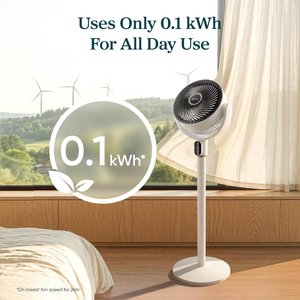 Levoit Standing Fan For Bedroom, 90° Oscillating Fan, 20Db Quiet For Sleep | Floor Fan With 1024 Cfm Airflow, Dc Motor, 5 Speeds, 2 In 1 Pedestal & Tabletop, 12H Timer, Remoter, For Home, Room, White