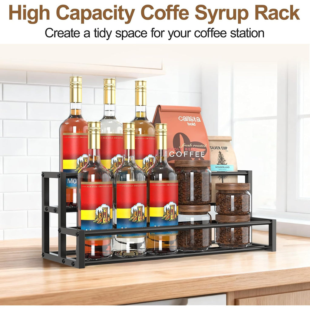 Expandable Coffee Syrup Organizer, Enlarged 6-12 Bottles Syrup Stand | Width Adjustable Syrup Rack For Coffee Bar Accessories, Small Wine Rack, Space-Saving Storage Bottle Rack For Syrup, Wine