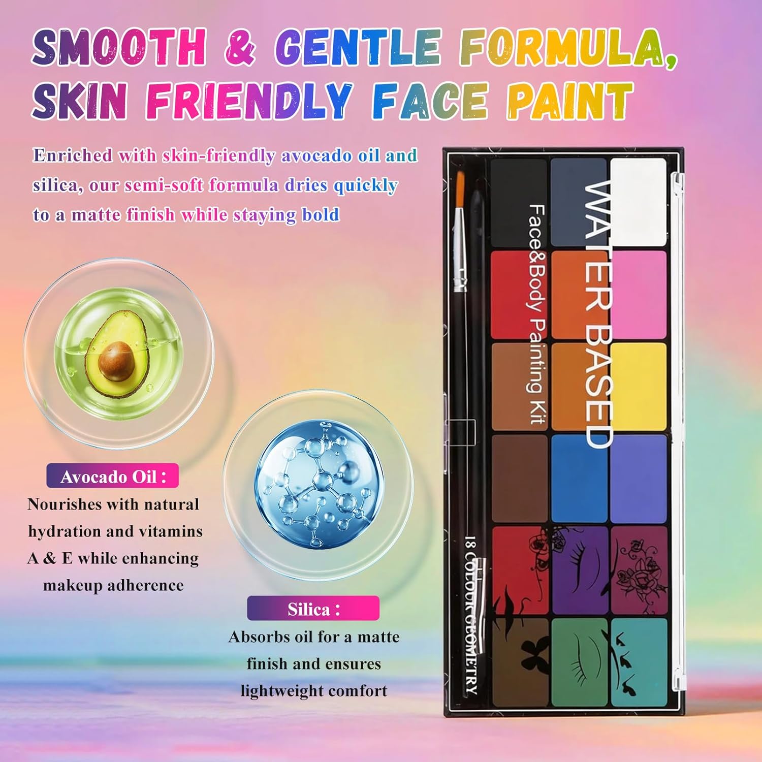 Face Painting Kit Non-toxic Body Paint Washable 18 Colors Facepaint Makeup Kit for Adults with 10 Face Paint Brushes for Halloween Party Cosplay Makeup (Color 001)
