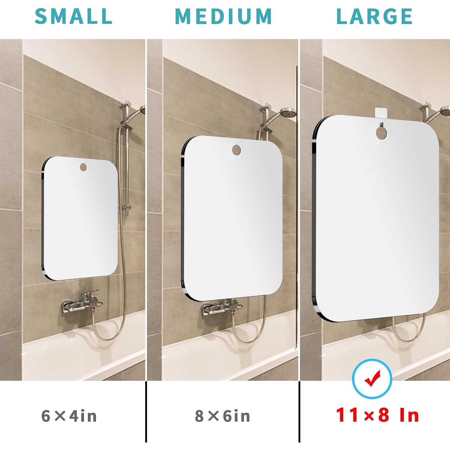 Shatterproof Shower Mirror Fogless For Shaving,(Larger 11X8 Inch) Anti Fog Shaving Mirror Holder No-Drilling, No Fog Free Waterproof,Small Wall Mounted Bathroom Accessories Camping Hanging