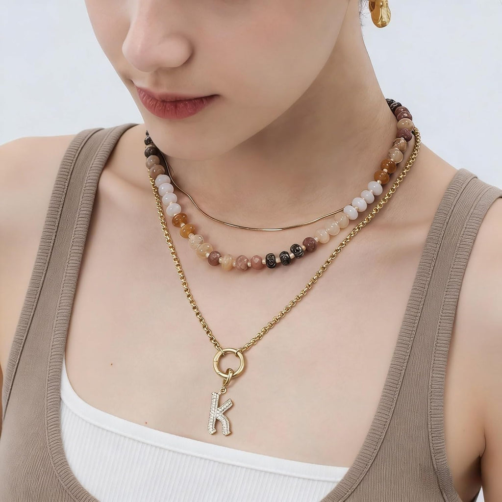 KissYan Beaded Necklaces for Women, Gemstone Bead Boho Choker, Natural Stone Handmade Fashion Autumn Winter Jewelry Gifts