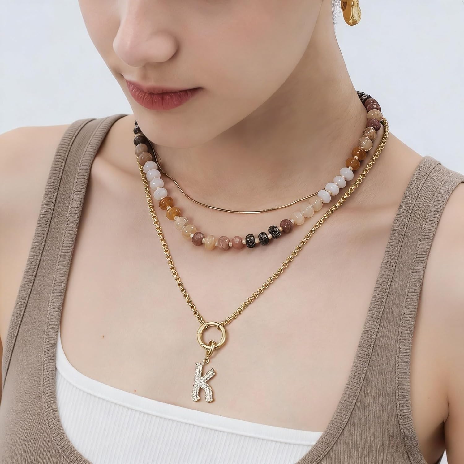 KissYan Beaded Necklaces for Women, Gemstone Bead Boho Choker, Natural Stone Handmade Fashion Autumn Winter Jewelry Gifts