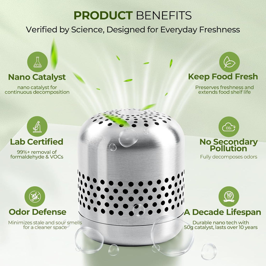 Fridge Deodorizer Lasts 10 Years, Long-Lasting Refrigerator Deodorizer Odor Eliminator - More Effective Than Baking Soda & Charcoal Bags, For Car, Closet - Nano Catalyst Technology (1 Pack)