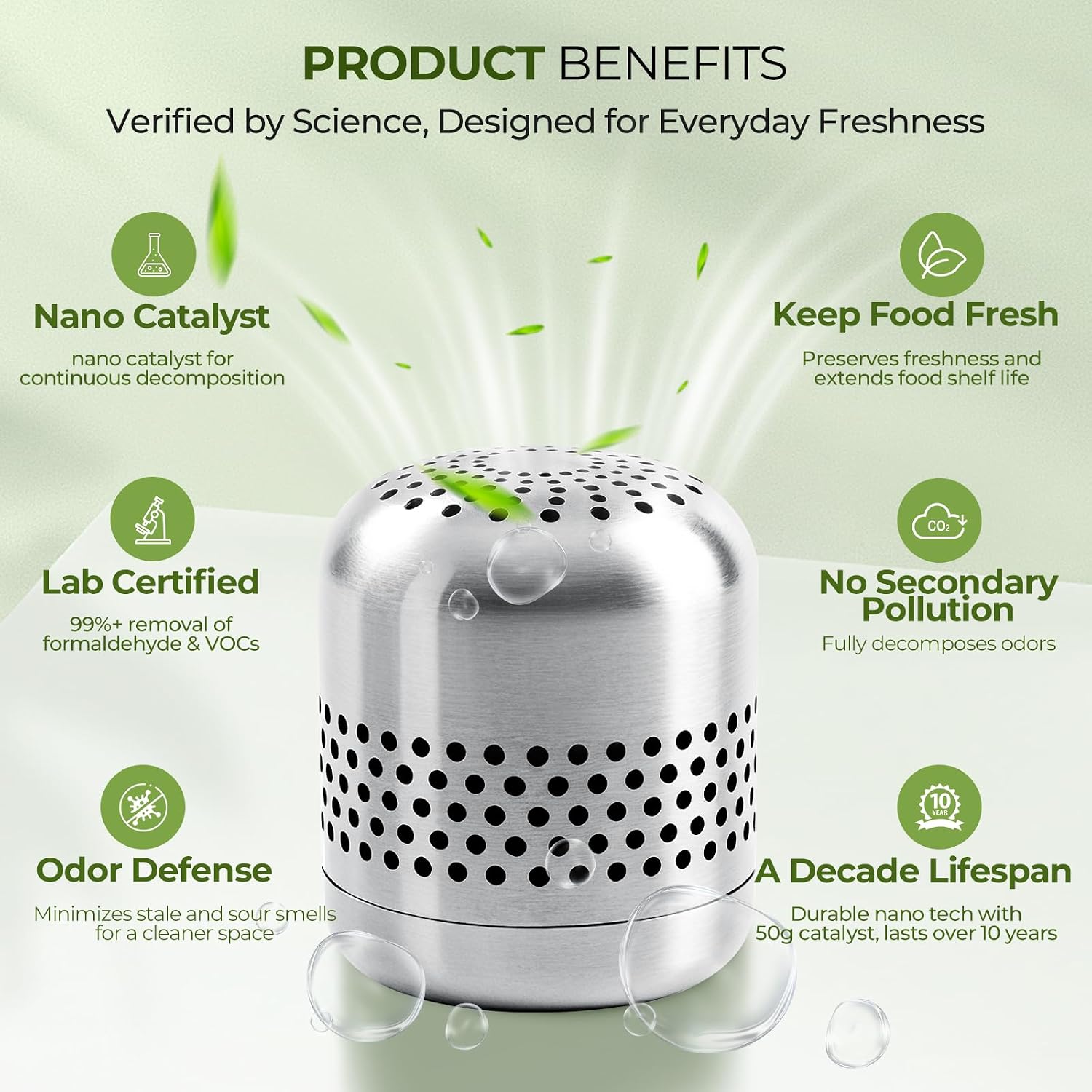 Fridge Deodorizer Lasts 10 Years, Long-Lasting Refrigerator Deodorizer Odor Eliminator - More Effective Than Baking Soda & Charcoal Bags, For Car, Closet - Nano Catalyst Technology (1 Pack)