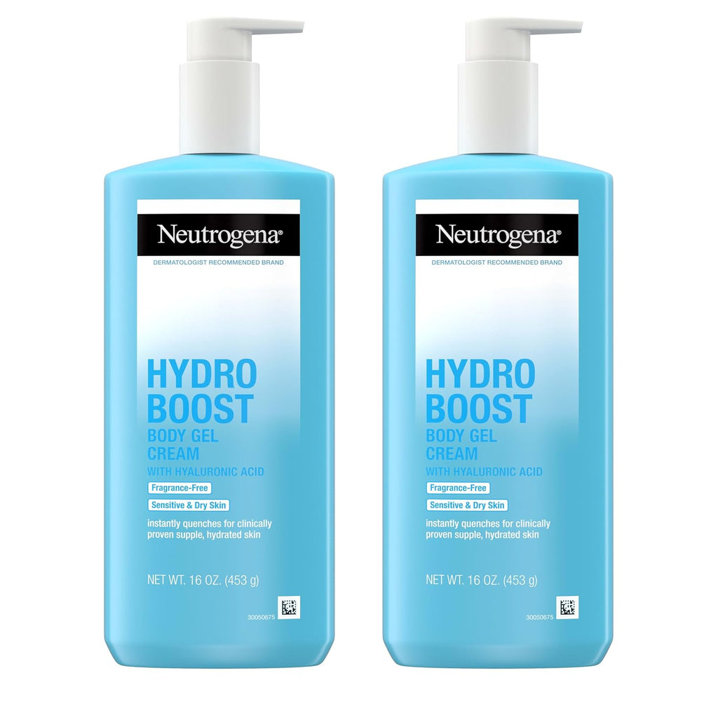 Neutrogena Hydro Boost Body Gel Cream, Hydrating Body Lotion With Hyaluronic Acid For Sensitive Skin, Fragrance-Free Hyaluronic Acid Moisturizer, 16 Oz, 2 Pack