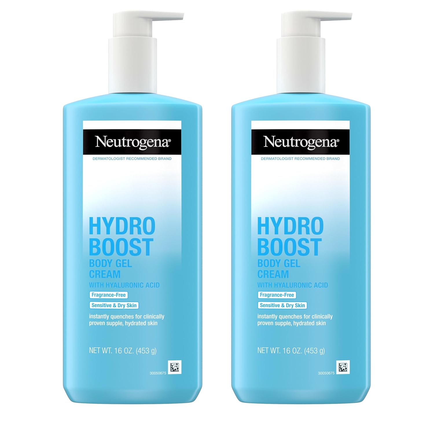Neutrogena Hydro Boost Body Gel Cream, Hydrating Body Lotion With Hyaluronic Acid For Sensitive Skin, Fragrance-Free Hyaluronic Acid Moisturizer, 16 Oz, 2 Pack