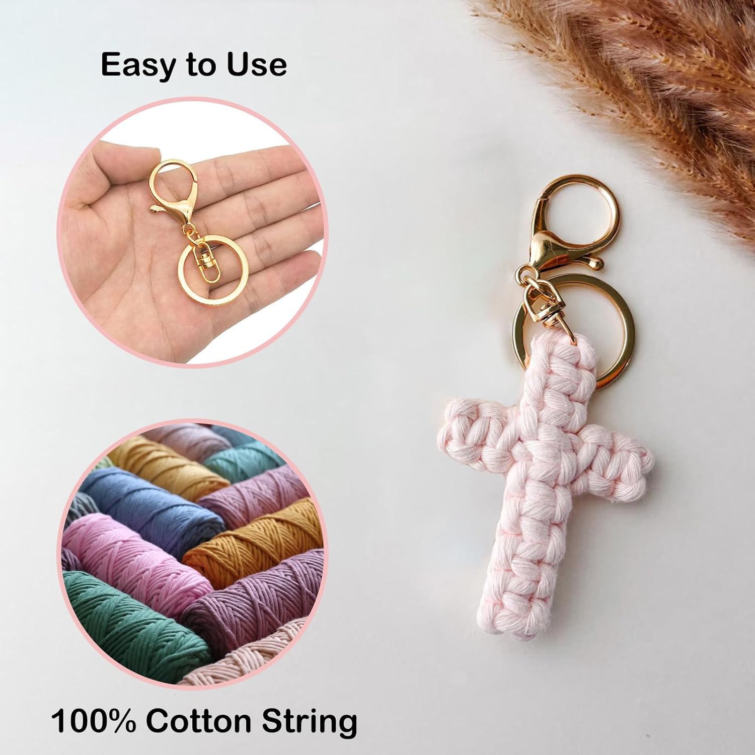 Macrame Cross Keychain,Jesus Key Chain Christian Car Accessories Handmade Soft Cross Keychain Boho Decor for Women Men Gifts