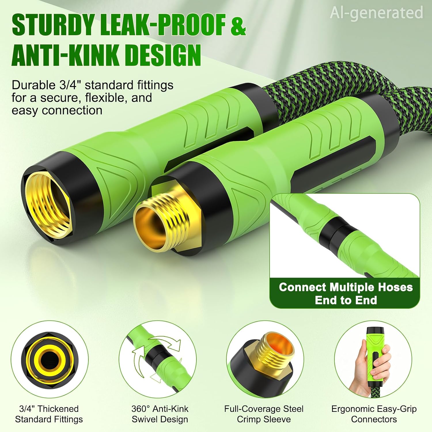 Non-Expandable Garden Hose 25Ft X5/8'', Heavy Duty Flexible Water Hose With 10-Function Sprayer, Lightweight, Leak Proof, Durable Fabric Skin, Pressure Resistant For Yard, Outdoor