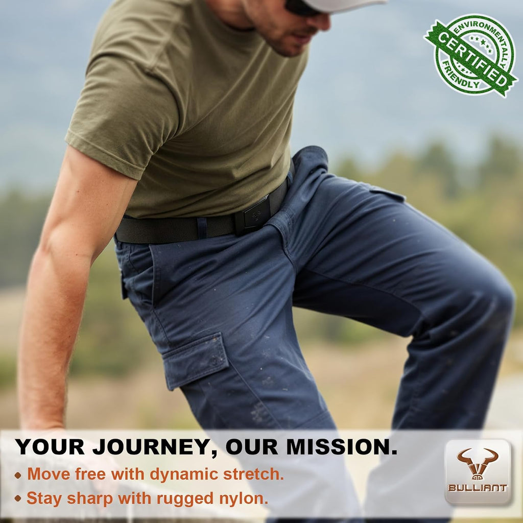 Bulliant Men Tractical Belt,Stretch Western Rigger Web Belt For Cowboy Military Heavy Duty Hiking Hunting 1.5"-Cut For Fit
