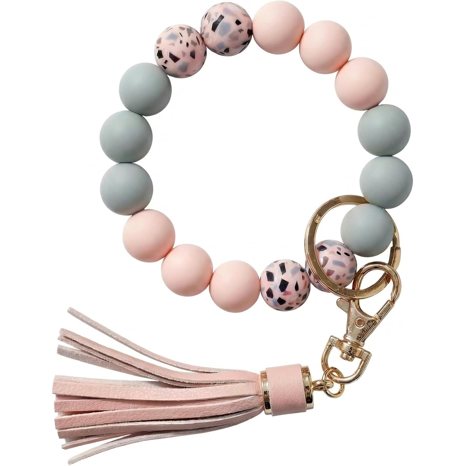 BIHRTC Key Ring Bracelet Car Keychain Holder Wristlet Silicone Women Beaded Bangle Chains