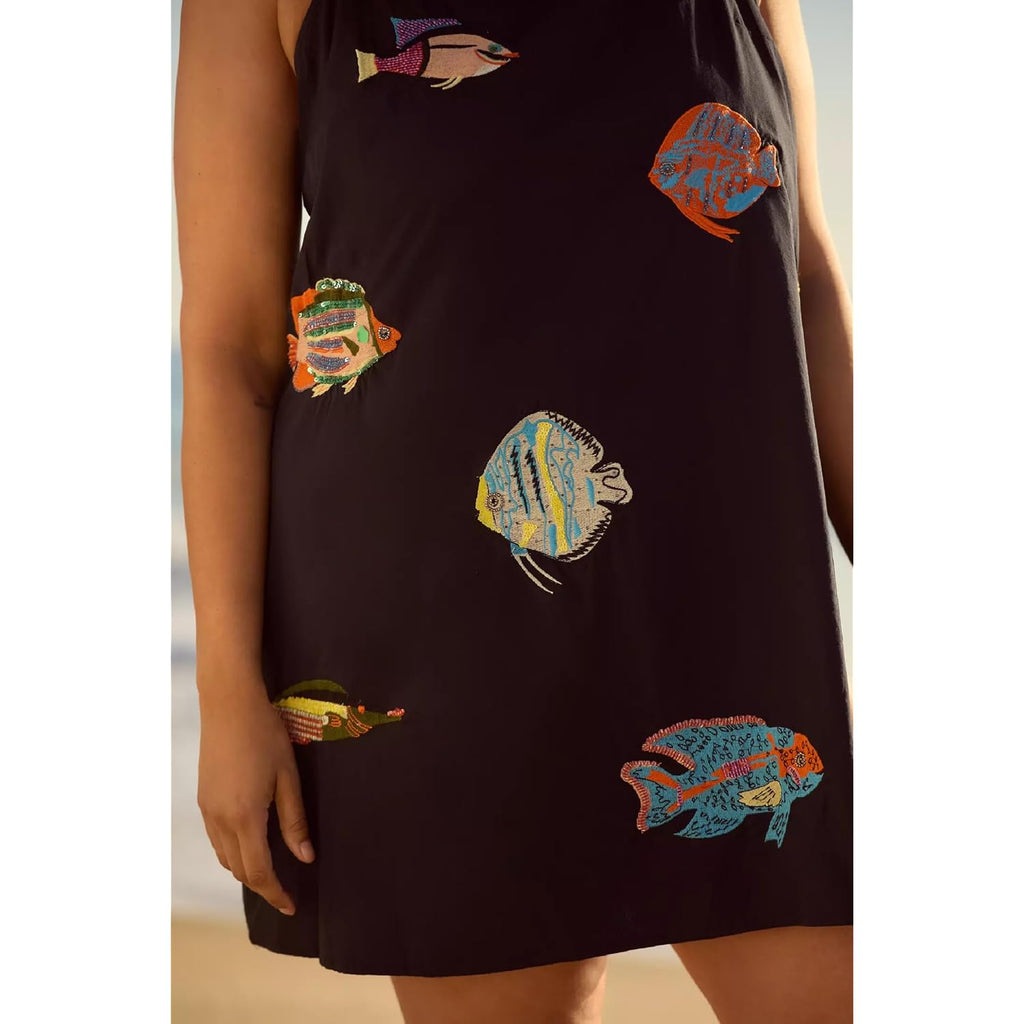 Nufiwi Women Boho Graffiti Cami Mini Dress Spaghetti Strap Printed A Line Short Dress Cute Colorful Sundress