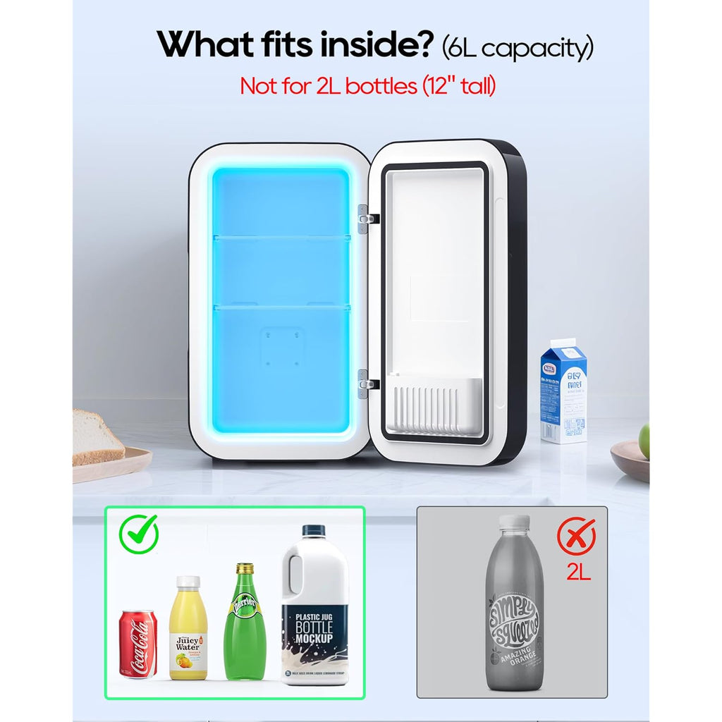 BEICHEN Mini Fridge, 6 Liter / 8 Can Small Refrigerator for Bedroom, Car, Office & Dorm, 110V AC/DC Portable Thermoelectric Cooler & Warmer for Skincare, Food, Drinks, Black