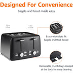 Amazon Basics 4 Slice Toaster, 7 Browning Settings, Extra Wide Slots for Bagels and Specialty Breads, Removable Crumb Tray, Cancel/Defrost/Bagel Buttons, 1500W, Black & Silver