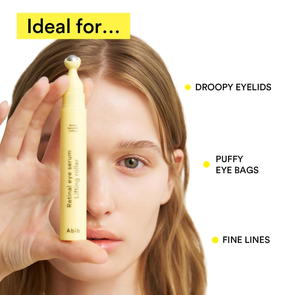Abib Retinal Eye Serum Lifting Roller 0.5 Fl Oz,15Ml | Anti-Aging Eye Applicator For Wrinkles, Puffiness, Dark Circles With Caffeine & Bakuchiol For Under Eyes | Travel Size Skincare Essential