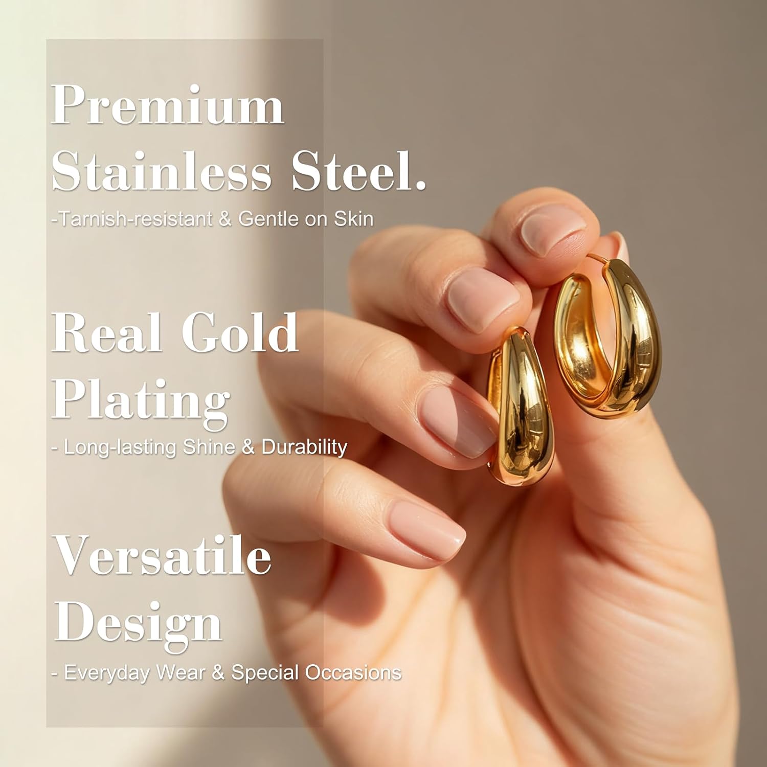 Chunky Gold Hoop Earrings for Women: 9 Pairs 14k Gold-Plated Resin Hoop Earrings, Thick Open Twisted Huggie Hoops Fashion Jewelry Gifts