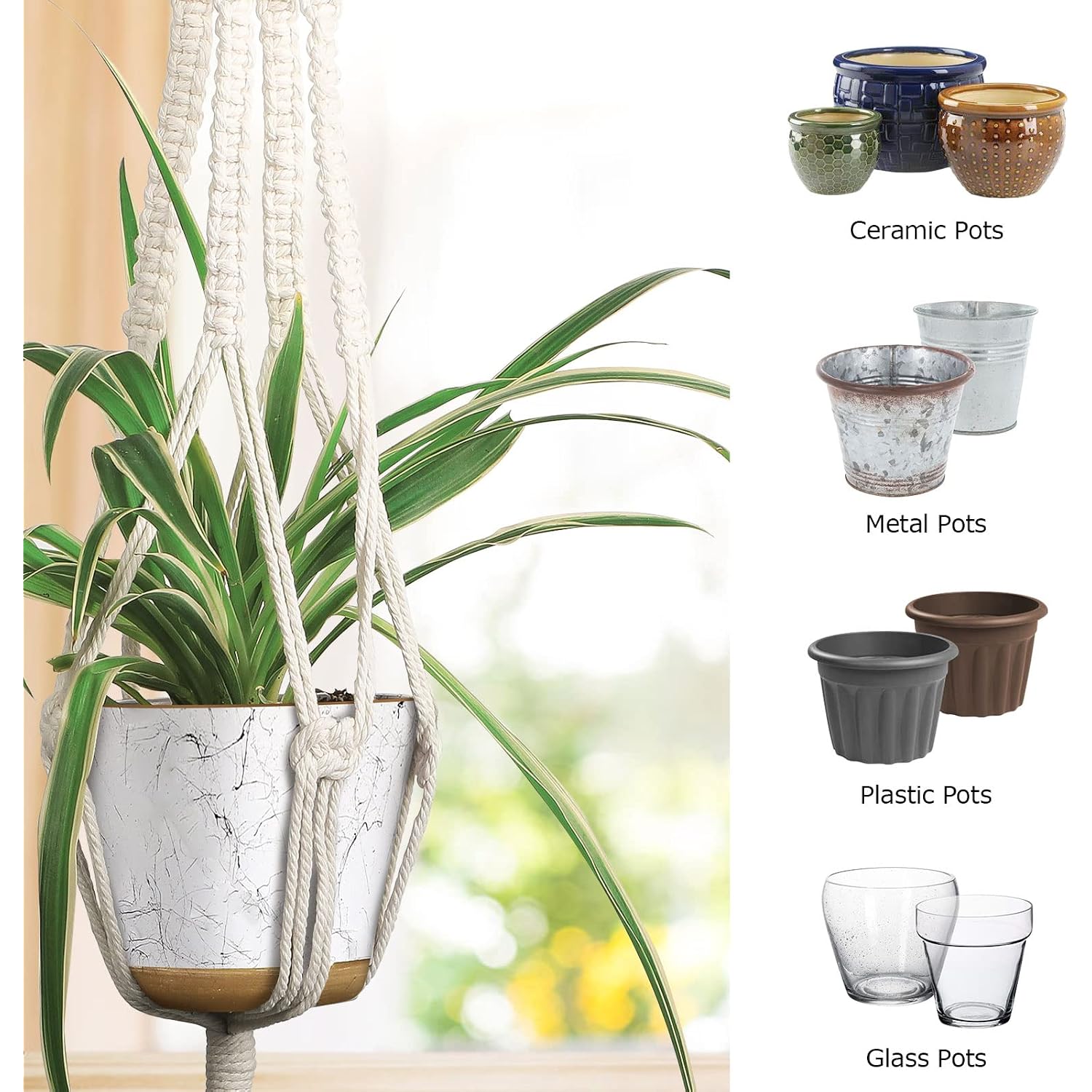 Mipon 3 Pack Macrame Plant Hangers, Hanging Planters For Indoor Plants | 3 Sizes (34"/41"/46") Handmade Cotton With Hooks, Boho Home Decor For Patio Balcony Living Room, Fits 5-10 Inch Pots