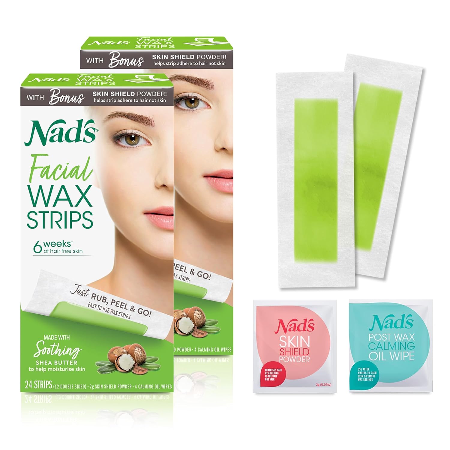Nad's Facial Wax Strips, Fragrance free, 48 Count (Pack of 2)