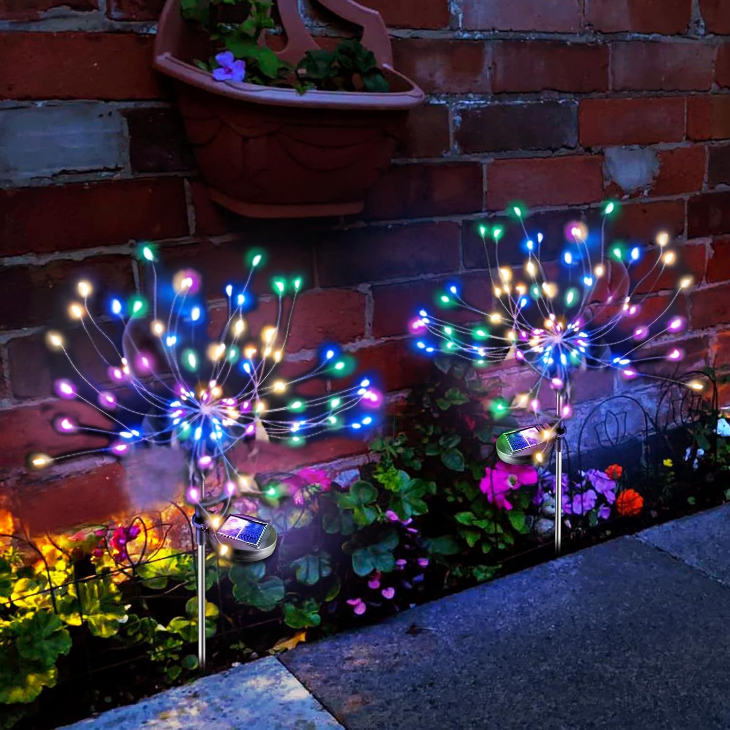 Solar Garden Lights Outdoor: Bendable Copper Wire With 120 Led Firework Beads - Colorful Waterproof Diy Fairy Decoration For Yard Pathway Patio - Gifts For Women Mom Homeowners